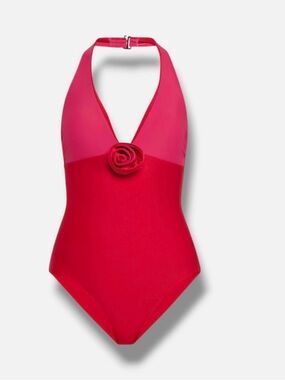 NWT Verandah Women's Red Rosette Halter One-Piece Swimsuit Size S